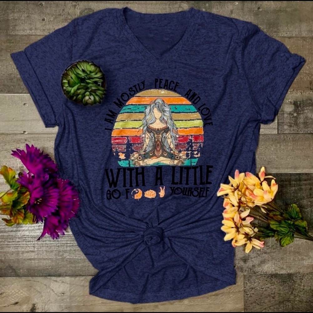 PEACE LOVE MEDITATION BOHO HIPPY GRAPHIC TEE